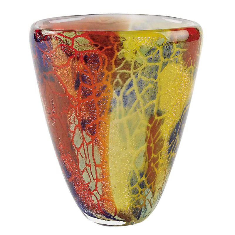 HomeRoots 8" Orange Red and Yellow Murano Glass Abstract Oval Table Vase image number 2