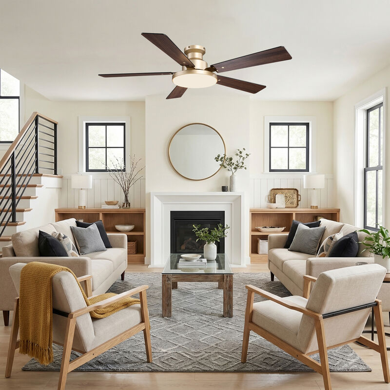 52" Modern Gold Reversible Dimmable Low Profile Flush Mount Smart Ceiling Fan with Light, APP Control and Remote image number 2