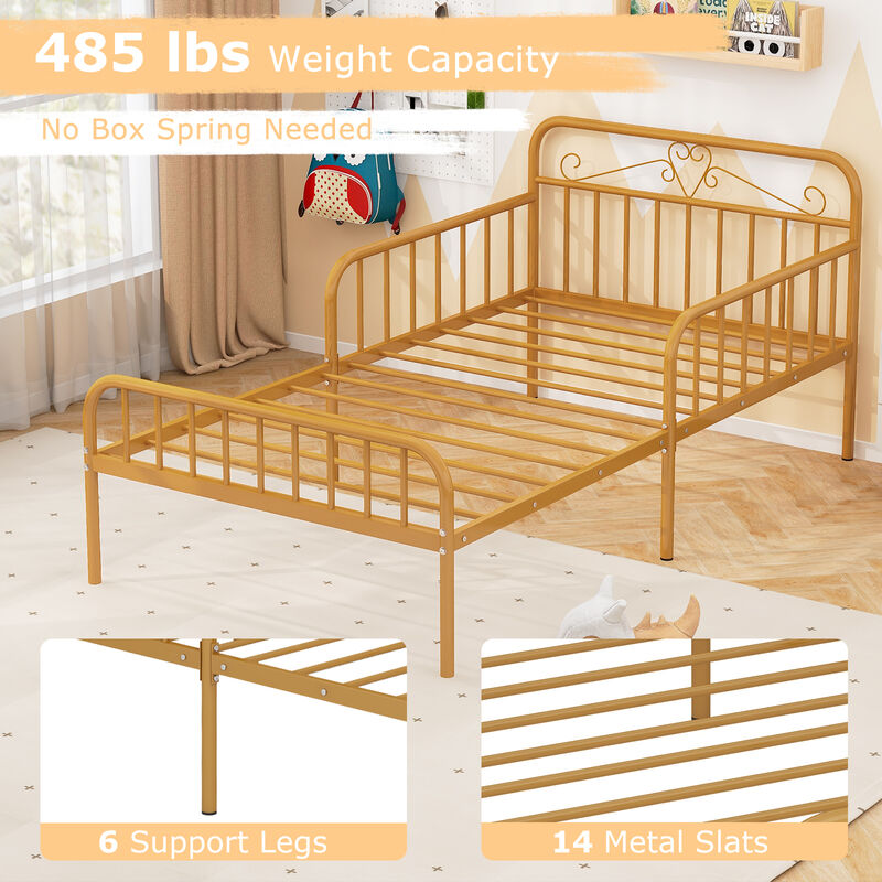 Bed Frame with Headboard and Safety Side Guardrails