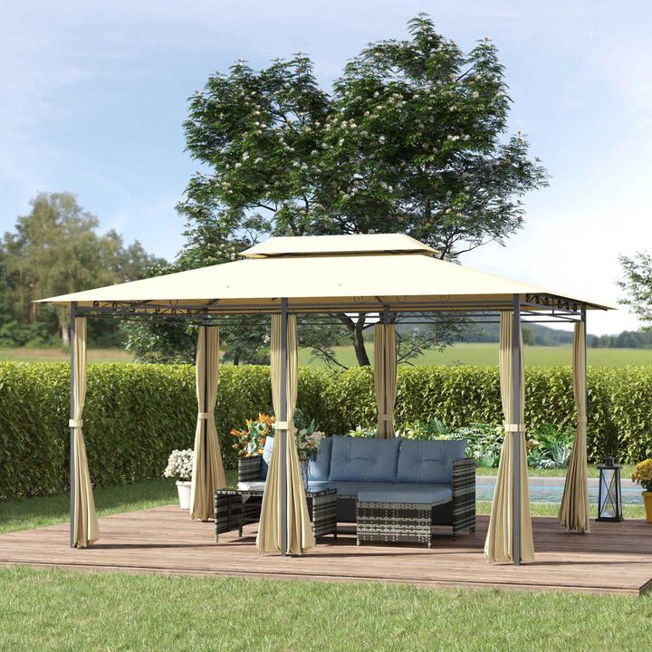 Hivvago 10' x 13' Outdoor Patio Gazebo with Curtains & Vented Roof