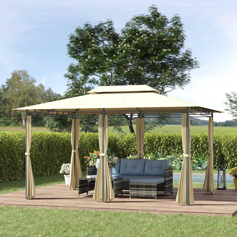 Hivvago 10' x 13' Outdoor Patio Gazebo with Curtains & Vented Roof image number 1