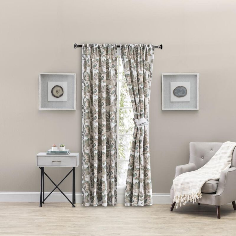 Ellis Curtain Wynette Lined 3" Rod Pocket Curtain Panel Pair with Tiebacks