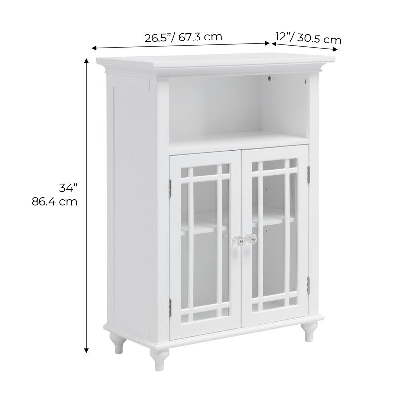 Teamson Home Neal Wooden Floor Cabinet with 2 Glass Doors, White