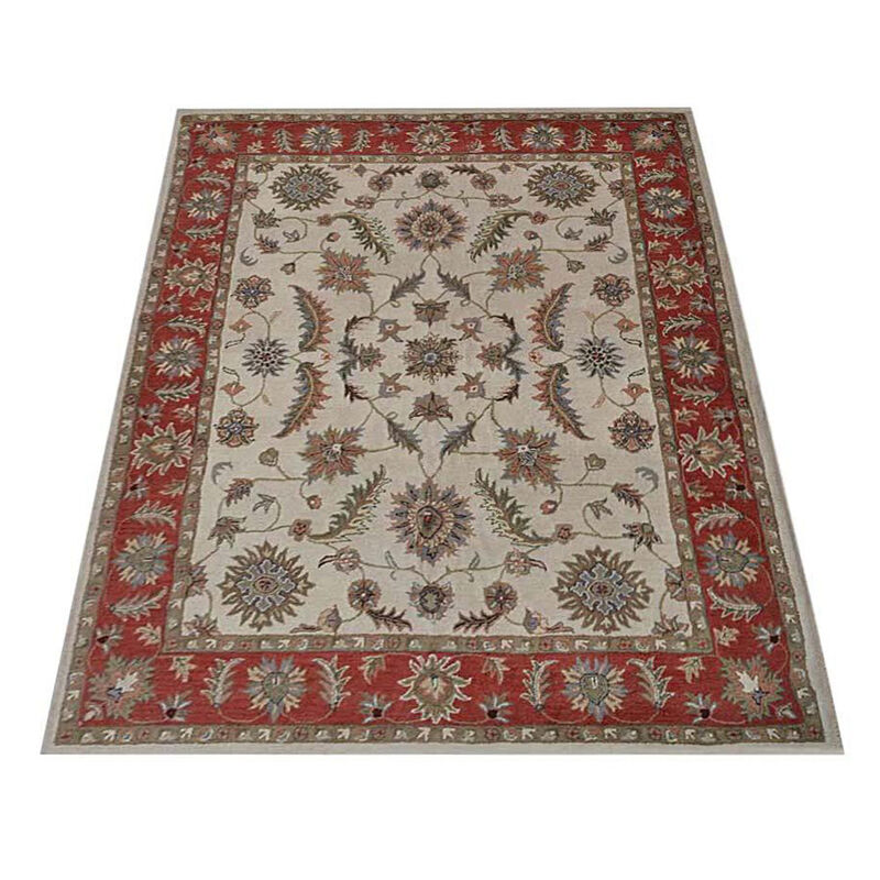 RUGSOTIC CARPETS HAND TUFTED WOOL ECO-FRIENDLY AREA RUGS  - 10'x13', Rectangle Shape, Cream & Red, Classic Oriental Traditional  Design, High Pile Thick Handmade Anti Skid Area Rugs (K00106)