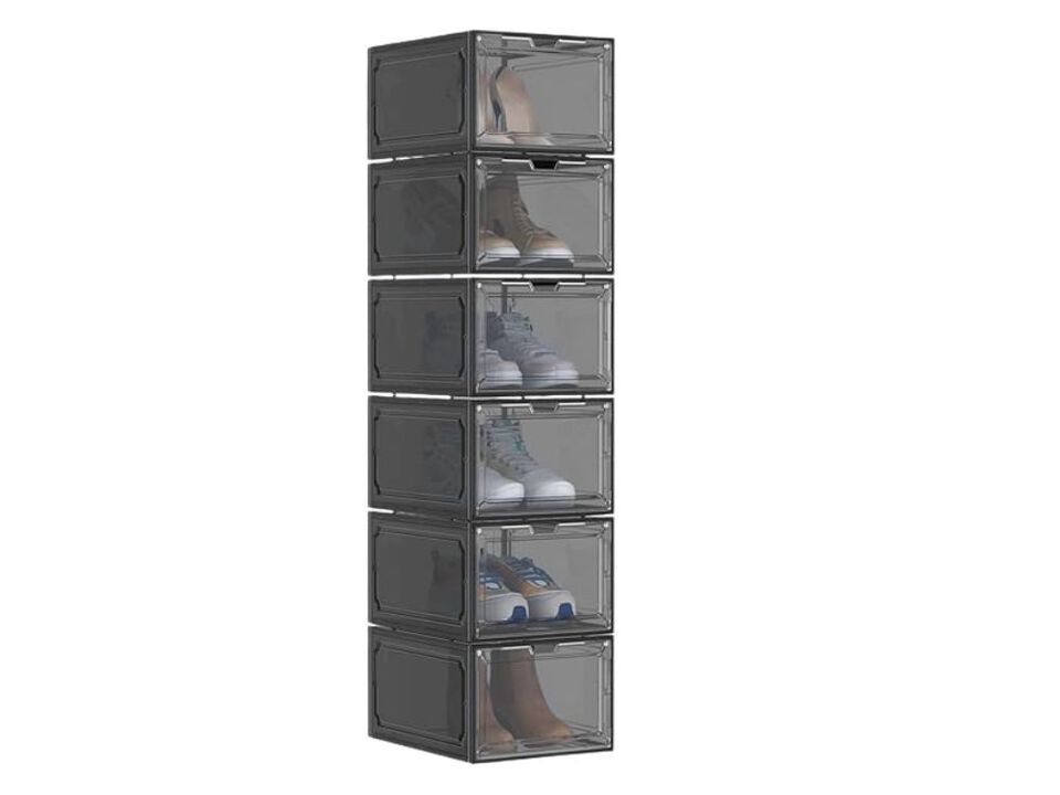Shoe Organizer Black Box 6 Stackable Plastic Clear Box Magnetic