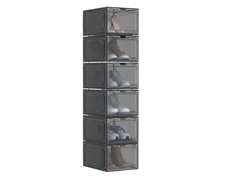 Shoe Organizer Black Box 6 Stackable Plastic Clear Box Magnetic image number 0