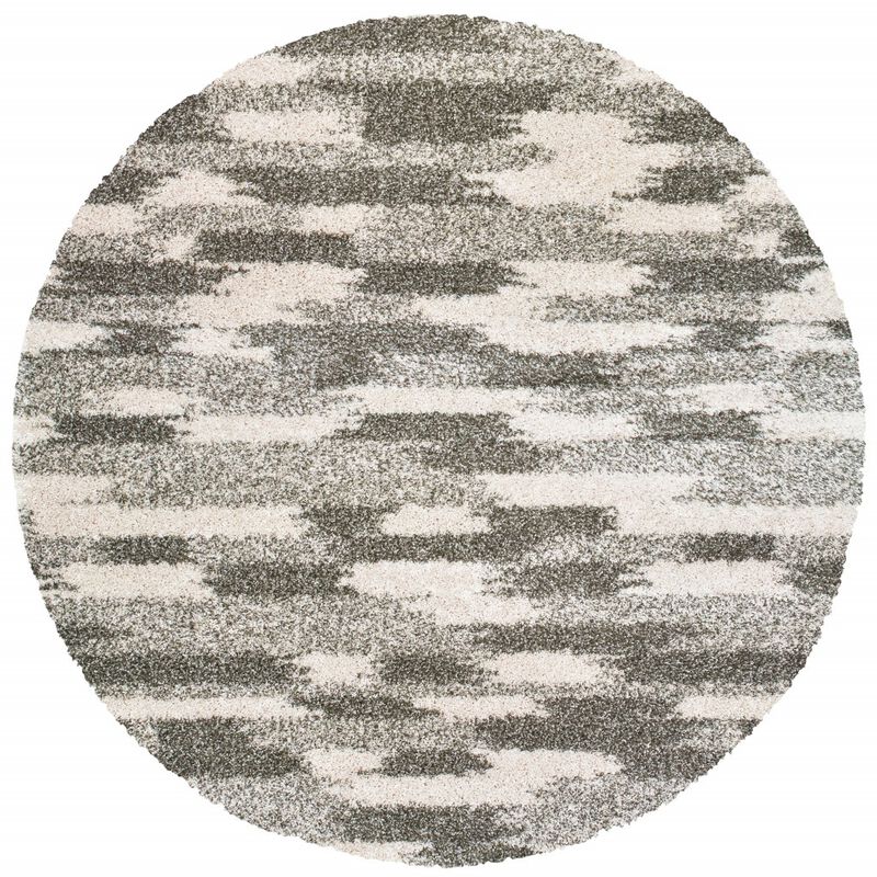 8 Round Gray And Ivory Geometric Pattern Area Rug