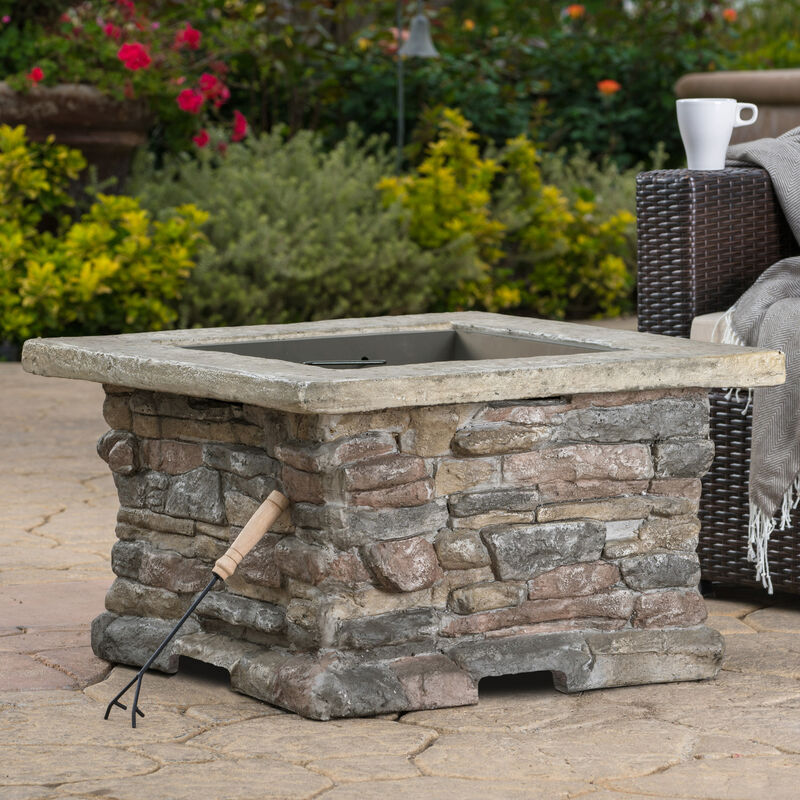 Christopher Knight Home Loja Outdoor Lightweight Concrete Wood Burning Square Fire Pit image number 4
