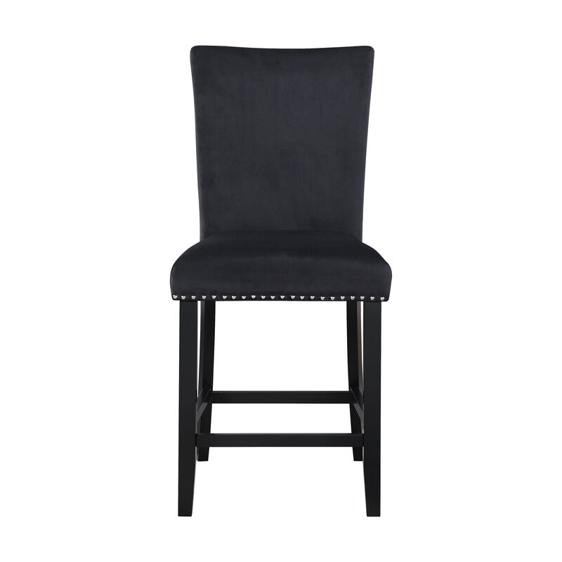 HomeRoots Set of Two 25" Black Wood and Velvet Counter Height Bar Chairs image number 0