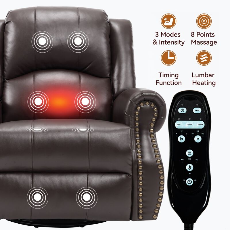 Faux Leather Recliner Chair Rocker Swivel Chair Manual Recliner with Heat & Massage image number 5