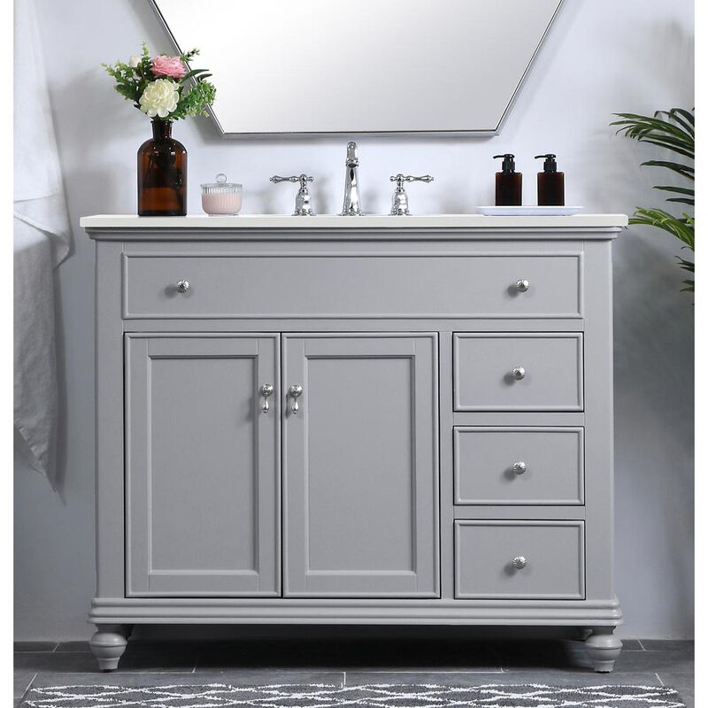 Elegant Kitchen and Bath 42 inch Single Bathroom vanity in light grey with ivory white engineered marble