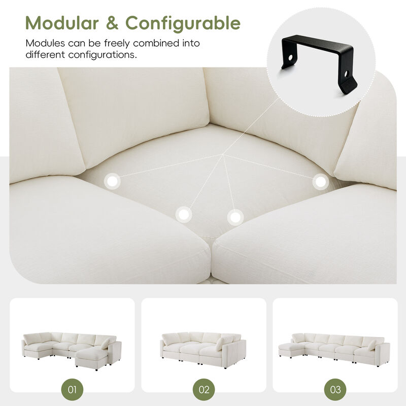 Merax Chenille 6-Piece Modular Sectional Sofa with Movable Ottoman image number 4