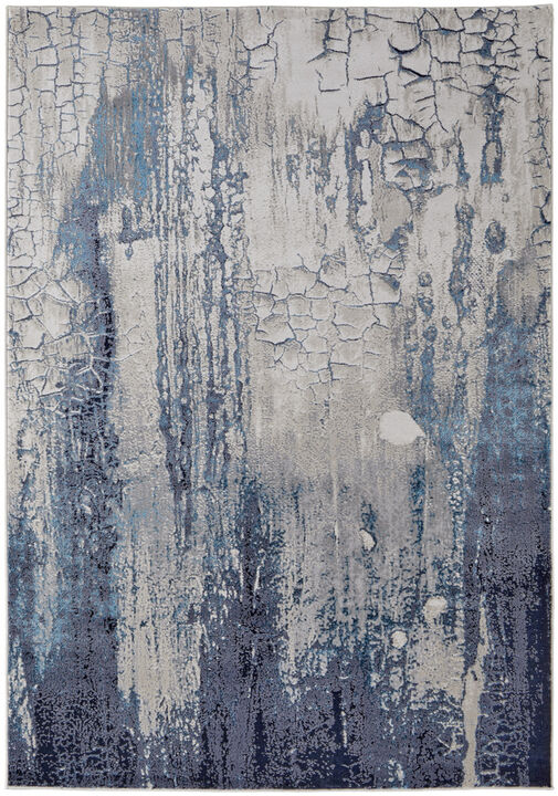 4 X 6 Ivory Blue And Black Abstract Power Loom Distressed Area Rug
