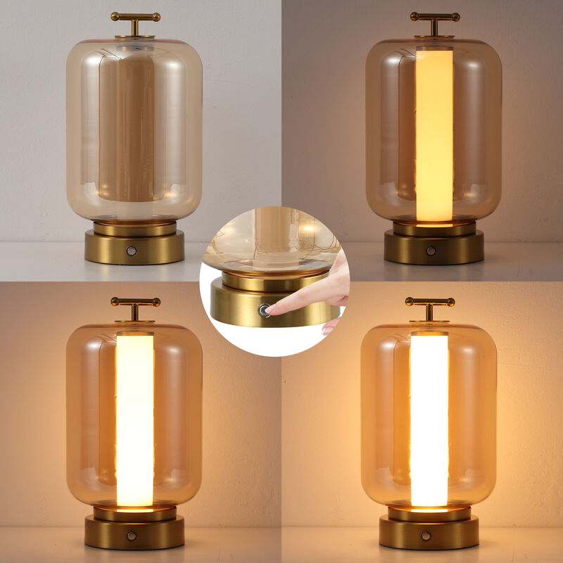 Milou 10.75" Vintage Glam Lantern Rechargeable/Cordless Dimmable Integrated LED Table Lamp with Touch Sensor