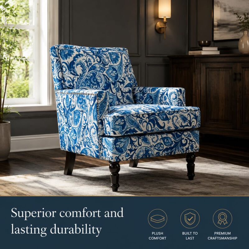 GOODSILO Upholstered Accent Armchair with Striped Fabric and Nailhead Trim, Comfortable Padded Seating for Living Room and Home Use image number 4