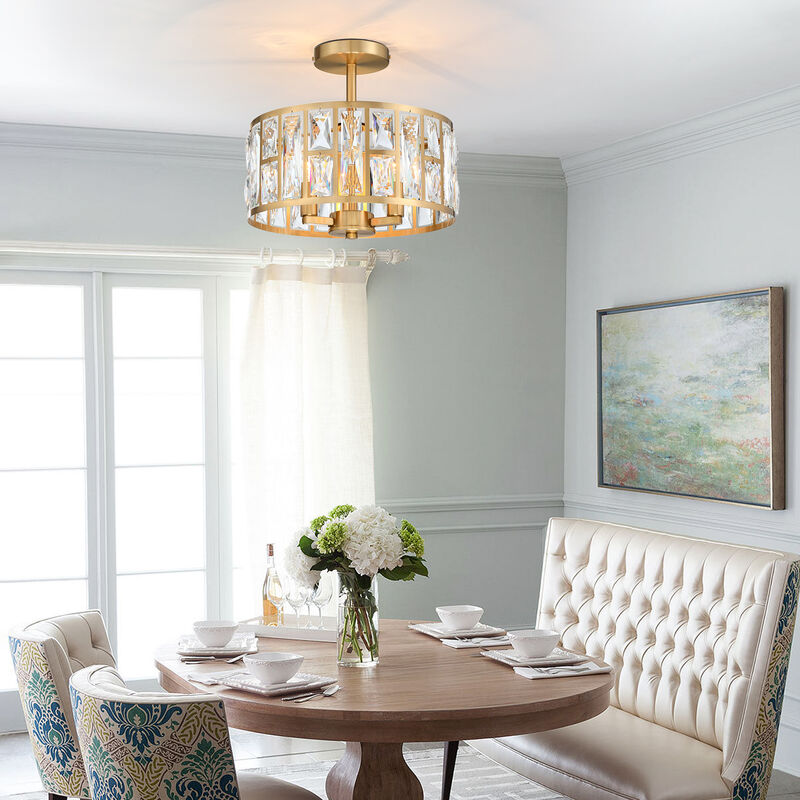 Modern Glam 3-Light Dimmable Crystal Semi Flush Mount Ceiling Light image number 4