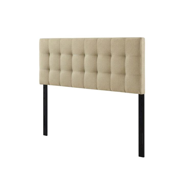 Upholstered Queen Headboard in Neutral Fabric, Padded Design, Stylish Support