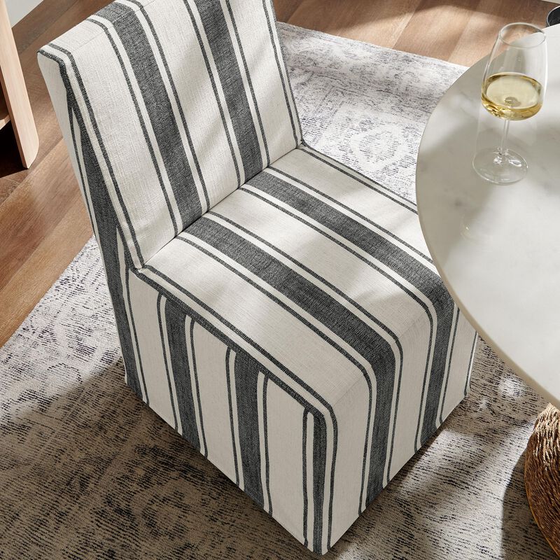 Modway Tessera Upholstered Parsons Dining Room Chair with Removable Black Stripe Striped Slipcover &ndash; Modern Linen-Like Slipcovered Dining Side Chair with Rolling Casters image number 4