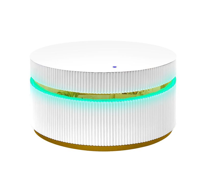 Tavita 39 Round White Coffee Table with Glass Top and LED Lights