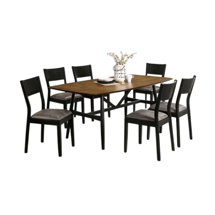 Riera 7pc Dining Table Set with Planked Top, 6 Faux Leather Chairs