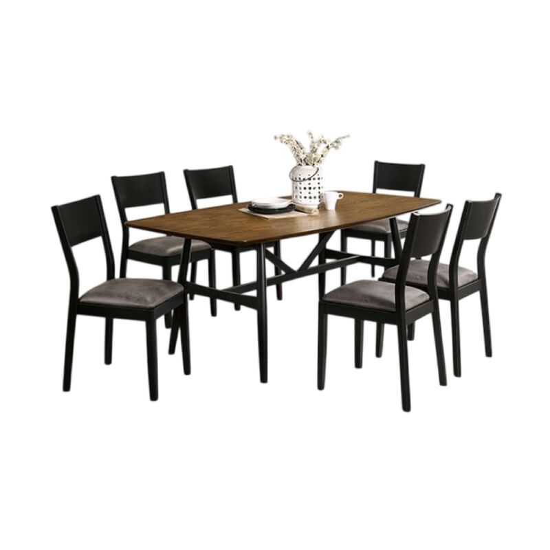 Riera 7pc Dining Table Set with Planked Top, 6 Faux Leather Chairs image number 0