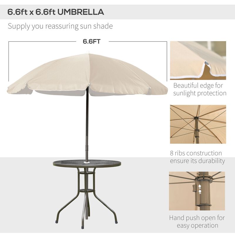 Beige Outdoor Dining: 6-Piece Set with Umbrella, Chairs & Glass Table