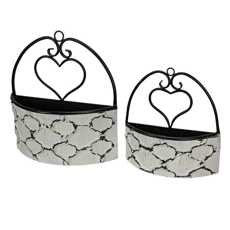 Large & Small Galvanized Metal Rustic White Wall Pocket Planters Heart Set /2 image number 1