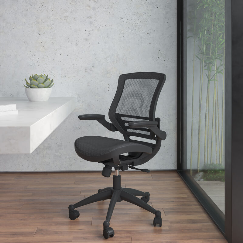 Warfield Mid-Back Transparent Black Mesh Executive Swivel Office Chair with Melrose Gold Frame and Flip-Up Arms image number 1