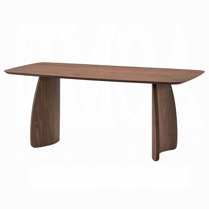 Hamza Rectangular Dining Table, Curved Wood Base, Walnut Brown 71 Inch