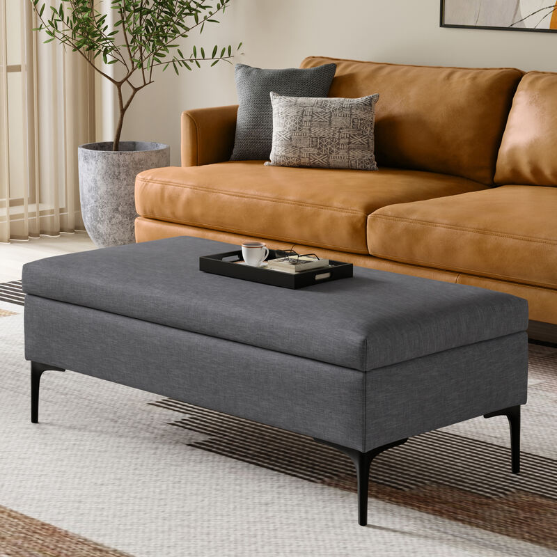 Rebecca 48 inch Wide Mid Century Modern Rectangle Large Coffee Table&nbsp;Storage Ottoman with Lift up Lid in Slate Grey Polyester , Assembled image number 1