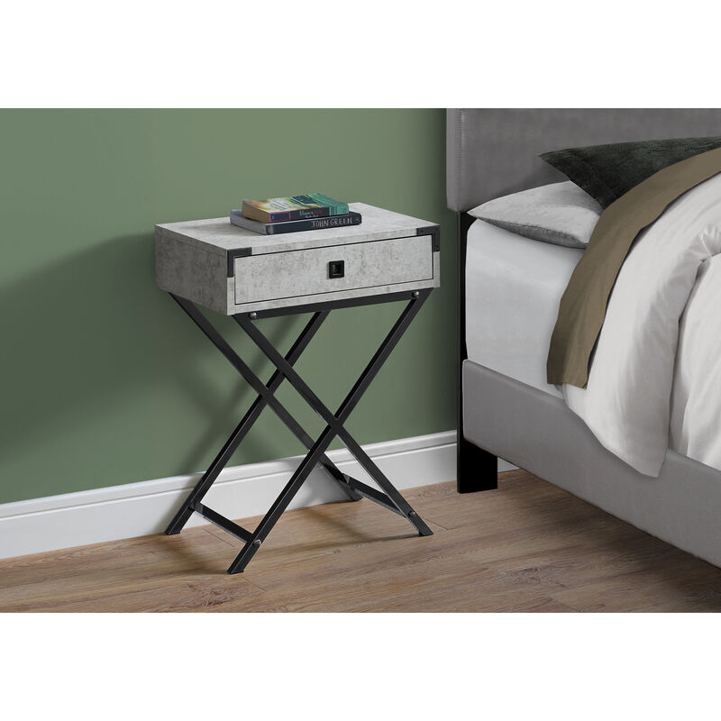 Monarch Specialties I 3552 Accent Table, Side, End, Nightstand, Lamp, Storage Drawer, Living Room, Bedroom, Metal, Laminate, Grey, Black, Contemporary, Modern