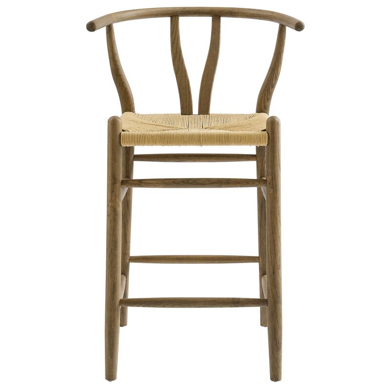 Modway Amish Wood Rope Counter Height Stool in Weathered Gray Teak - 25 Inch Seat Height Mid Century Modern Retro Stool - Solid Elm Wood Kitchen Island Stool with Woven Seat and Open Back image number 5