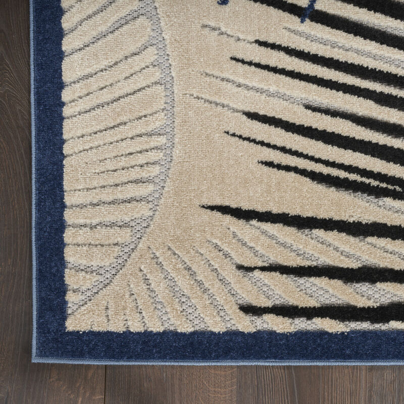 HomeRoots 8' X 10' Navy Blue Ivory And Black Palm Leaf Indoor Outdoor Area Rug image number 4