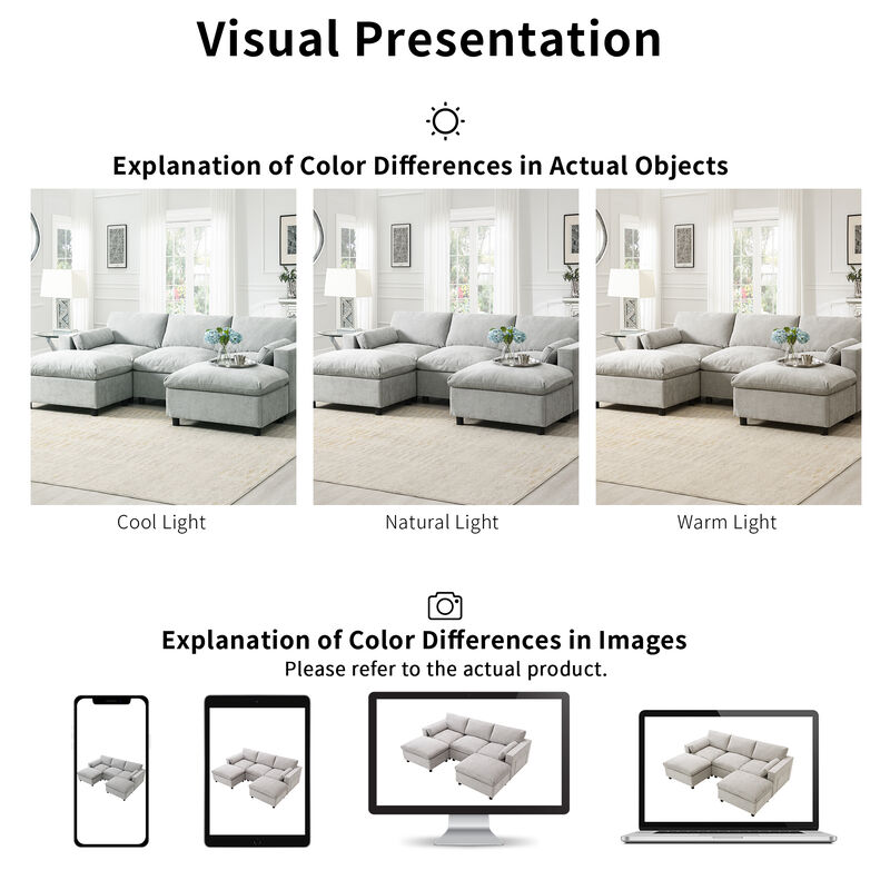 Merax 86.5''Chenille Sectional Sofa with Ottoman image number 6