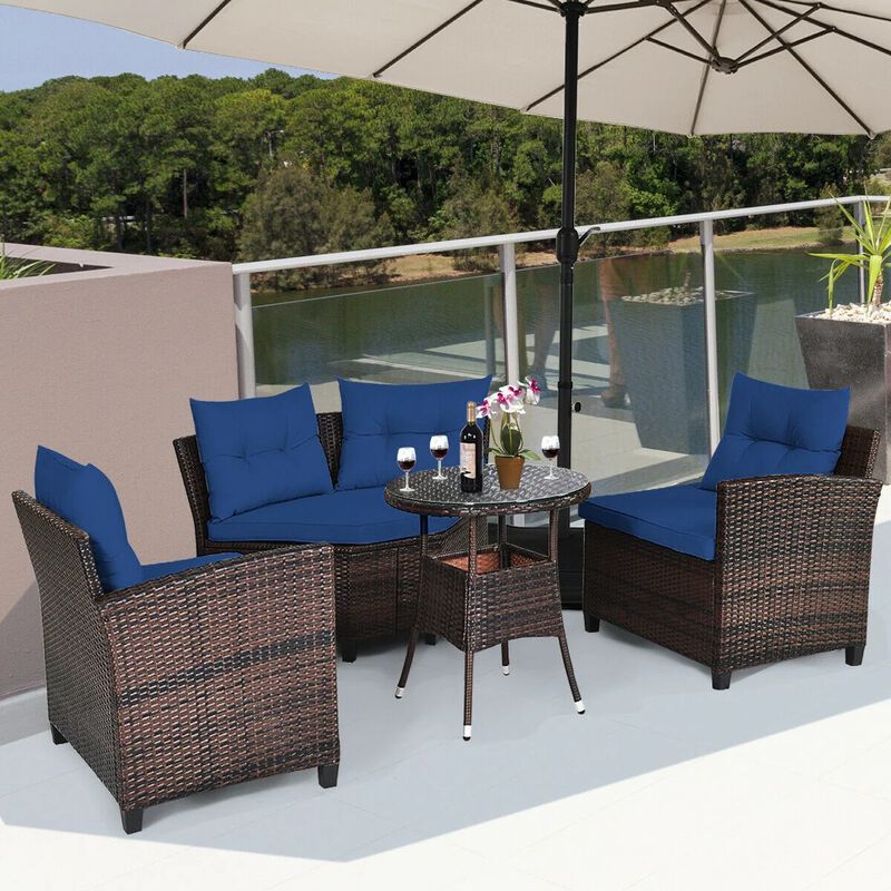 Mondawe 4 Pieces Outdoor Cushioned Rattan Furniture Set