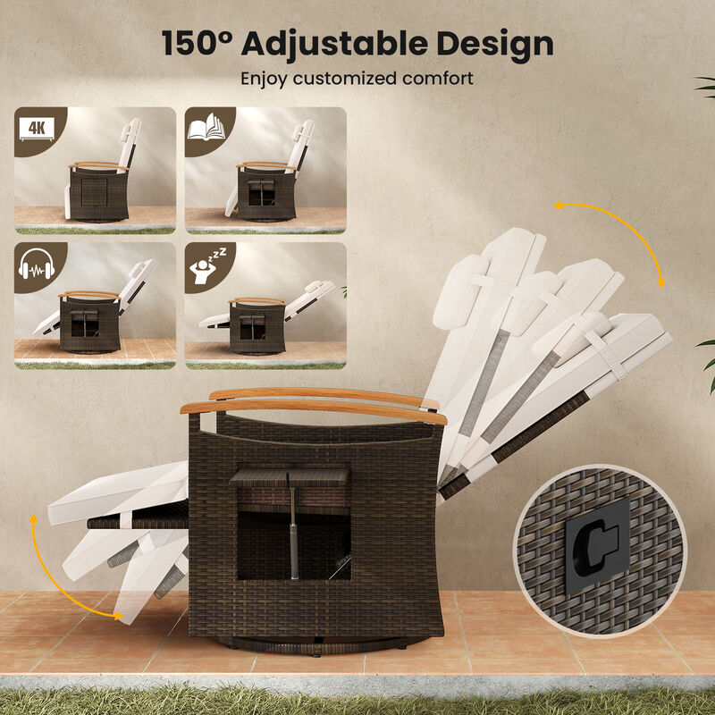 Outdoor Rattan 360 Degree Swivel Reclining Chair with Adjustable Back and Footrest