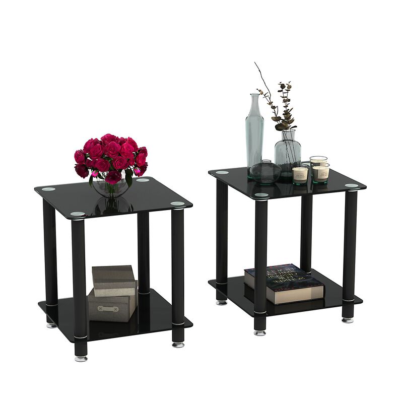 2-Piece Side Table: 2-Tier Space End Table, Modern Night Stand with Storage Shelve image number 4
