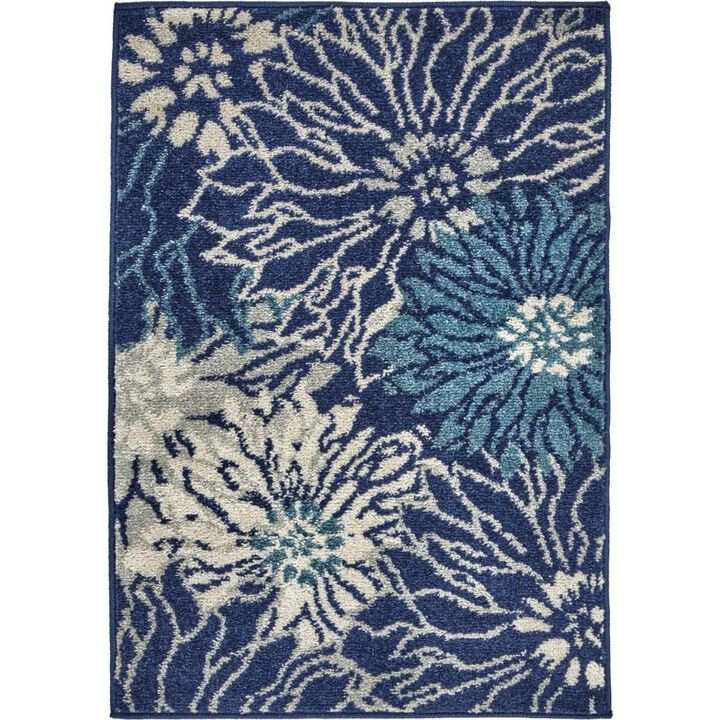 HomeRoots  2 x 3 ft. Navy & Ivory Floral Scatter Area Rug
