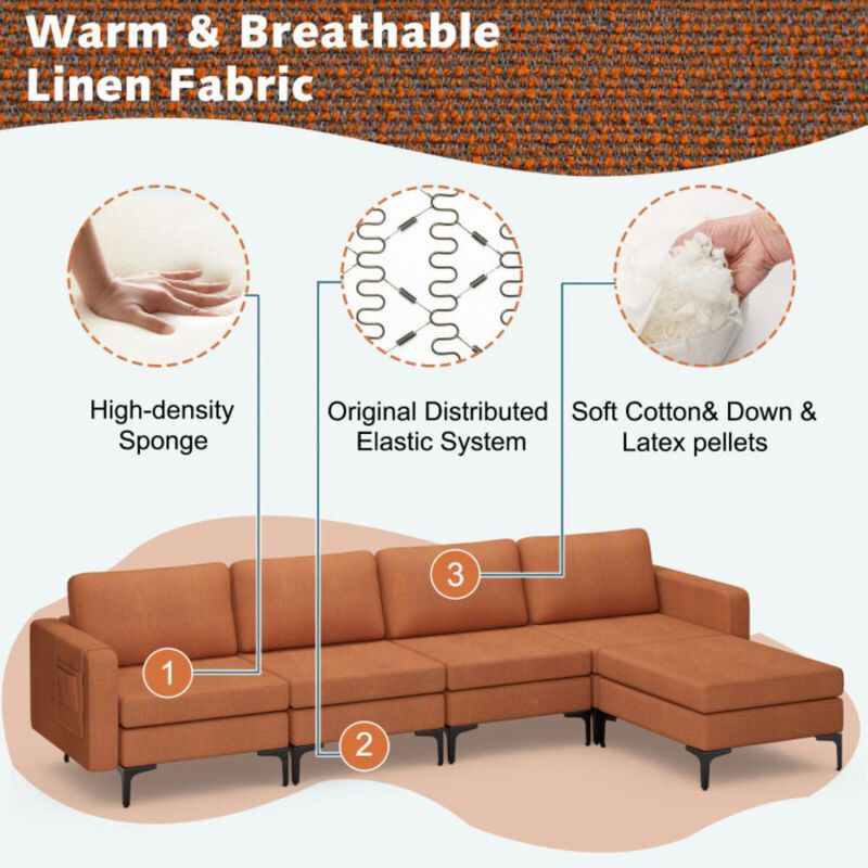 Hivvago Modular L-shaped Sectional Sofa with Reversible Ottoman and 2 USB Ports. image number 6