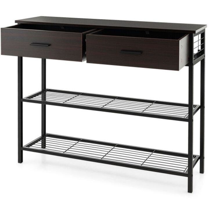 Entryway Table with 2 Drawers and 2-Tier Shelves