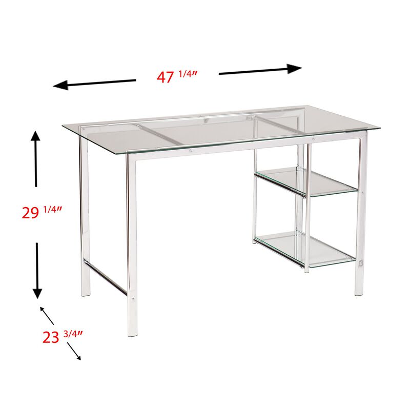 Glass Top Writing Desk with Powder-Coated Metal Frame &ndash; Durable & Stylish