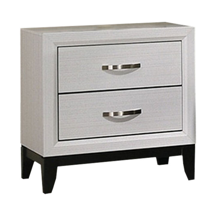 Erica Nightstand, 2 Drawers, White Wood Finished Frame, Metal Handles - Benzara