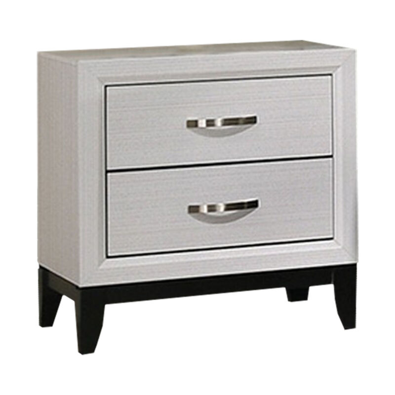 Erica Nightstand, 2 Drawers, White Wood Finished Frame, Metal Handles - Benzara