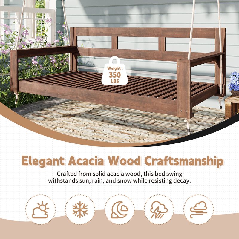 Hivvago Wooden Twin Porch Swing Daybed Frame with Rope Support image number 5