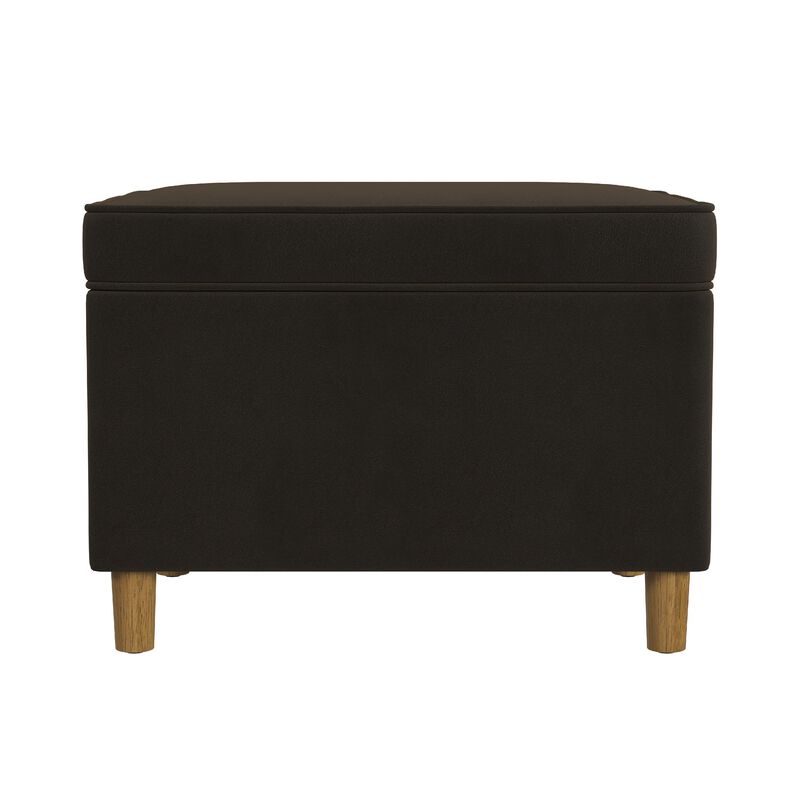 Fero Storage Ottoman, 24in Rectangular Hinged Lid, Dark Brown Velvet
