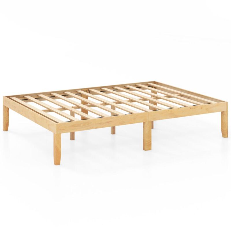 Hivvago Full Size Wood Bed Frame with Wooden Slats Support and Rubber Wood Legs