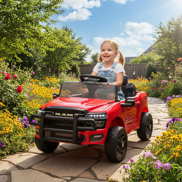 BreeBe 12V Kids Ride on Car, Licensed Dodge RAM 3500 Ride on Toys with Dual Motors, Remote Control