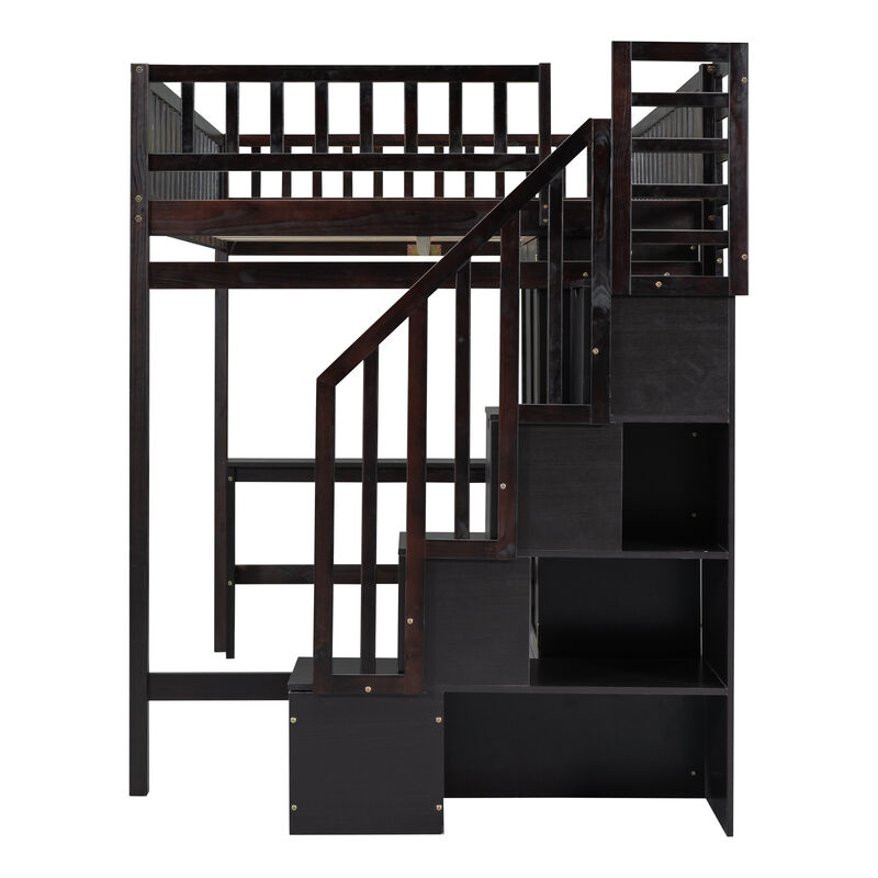 Whisen Full size Loft Bed with Bookshelf,Drawers,Desk,and Wardrobe