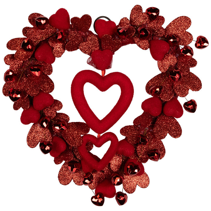 Red Heart Shaped Glittered Valentine's Day Wreath  22-Inch