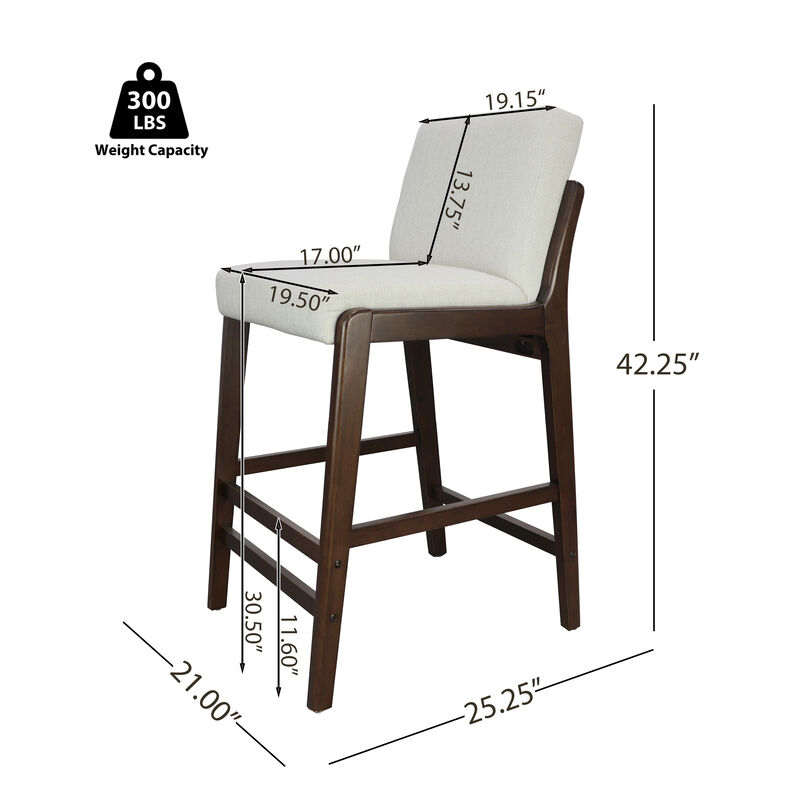 Christopher Knight Home Pietra Mid-Century Modern Rubberwood Upholstered Bar Stools (Set of 2) image number 2